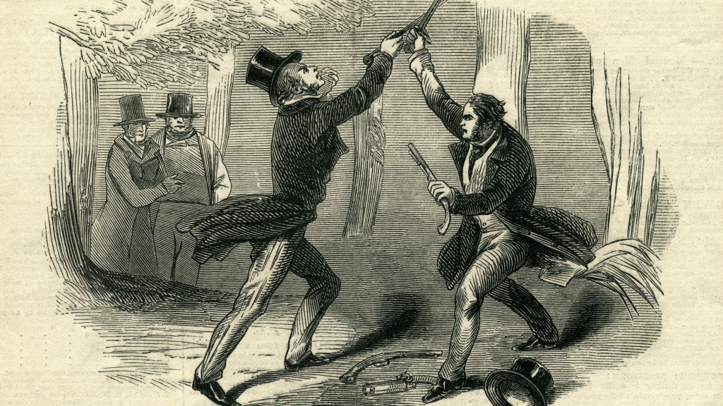 Richmond Virginia old engraving of men fighting